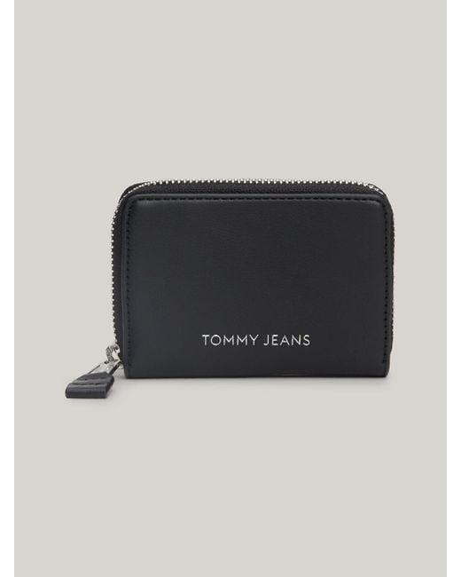 Tommy Hilfiger Black Essential Metal Logo Small Zip-around Wallet