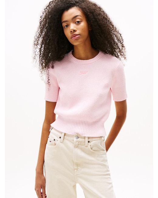 Tommy Hilfiger Pink Rib-knit Short Sleeve Jumper