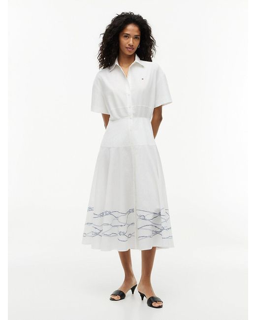 Tommy Hilfiger White Fit And Flare Poplin Midi Shirt Dress