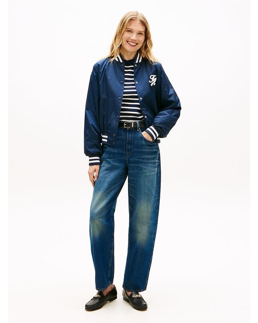 Tommy Hilfiger Blue Logo Appliqué Water Repellent Bomber Jacket