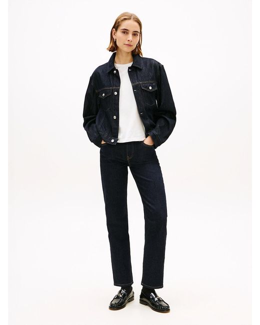 Tommy Hilfiger Black Flag Embroidery Pleated Denim Jacket