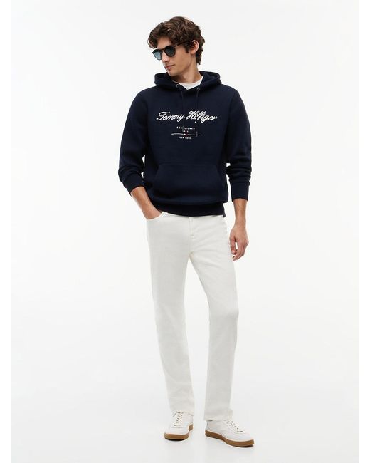 Tommy Hilfiger Blue Logo Embroidery Fleece Hoody for men