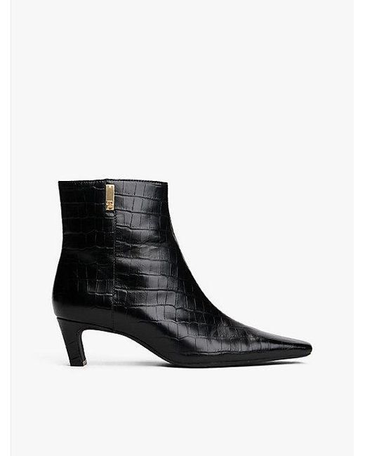 Botines De Piel Con Tacón Kitten Tommy Hilfiger de color Black