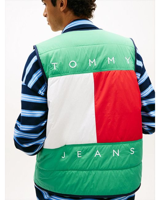 Tommy Hilfiger Green Water Repellent Colour-Blocked Back Logo Gilet for men