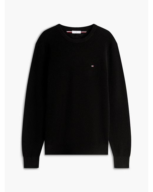 Tommy Hilfiger Black Textured Knit Crew Neck Jumper for men
