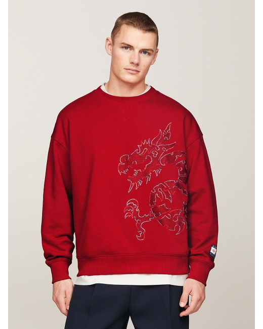 Tommy Hilfiger Red Tommy X Clot Dual Gender Dragon Motif Sweatshirt for men