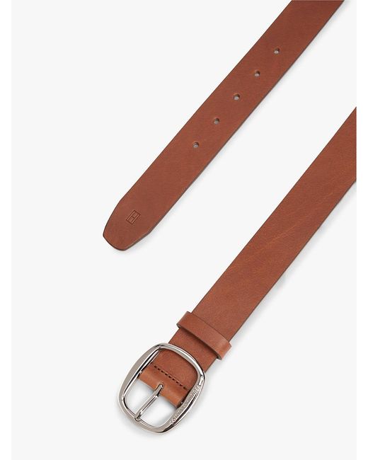 Tommy Hilfiger Brown Oval Buckle Debossed Leather Belt for men