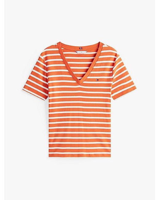 Tommy Hilfiger Slim Fit T-Shirt Met V-Hals in het Orange