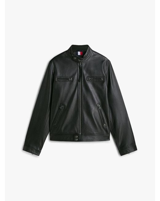 Tommy Hilfiger Black Leather Racer Jacket for men