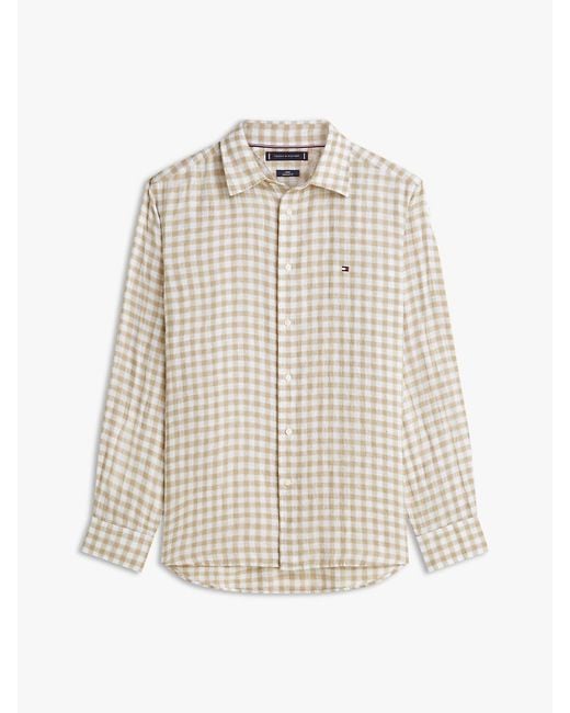 Tommy Hilfiger White Regular Fit Gingham Check Pure Linen Shirt for men
