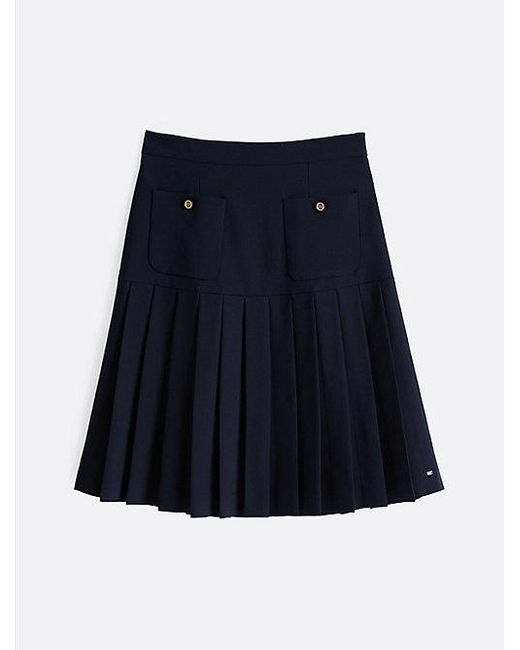 Falda Midi Plisada En Mezcla De Lana Tommy Hilfiger de color Blue