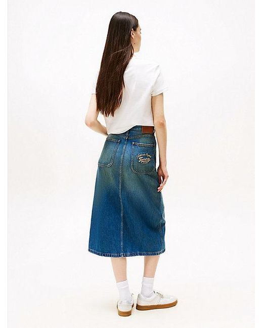 Tommy Hilfiger Claire Utility Midi-Rok Van Denim in het Blue