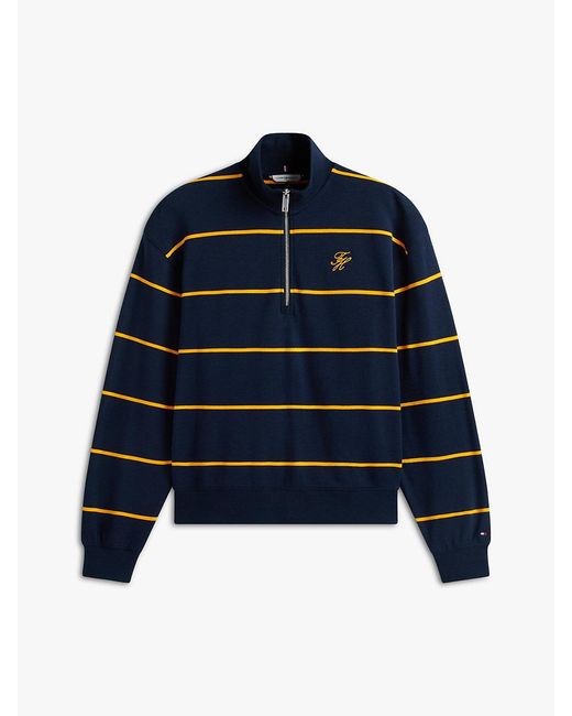 Pull En Tissu Éponge Demi-Zippé À Logo Brodé Tommy Hilfiger en coloris Blue