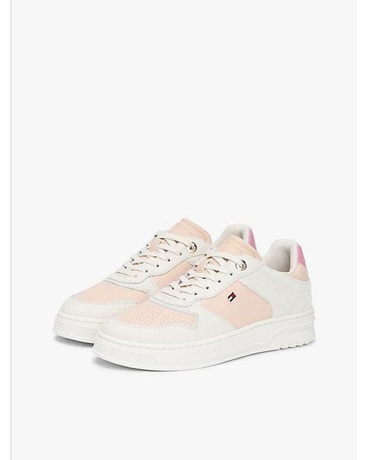 Tommy Hilfiger White Cupsole-Sneaker Aus Leder Mit Strukturmix