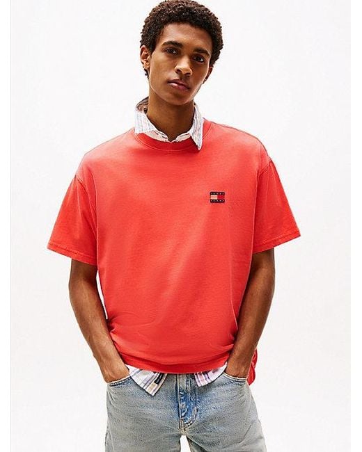 Tommy Hilfiger Relaxed Fit T-Shirt Met Geweven Badge in het Red voor heren