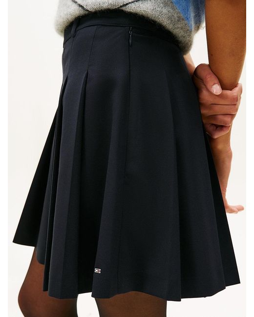 Tommy Hilfiger Blue Timeless Wool Blend Pleated Mini Skirt