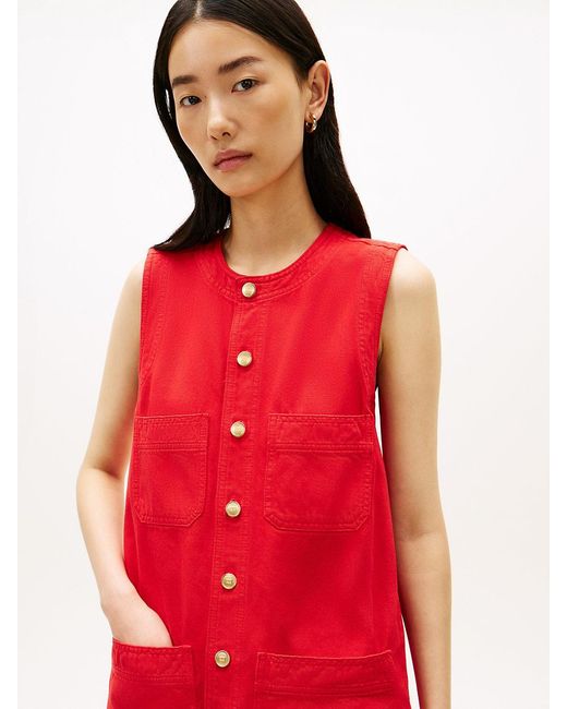 Tommy Hilfiger Red Tone Button Denim Mini Shift Dress
