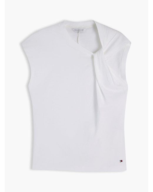 Tommy Hilfiger White Knot Textured Jersey Sleeveless Top