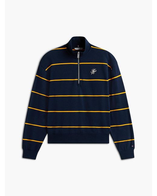 Pull En Tissu Éponge Demi-Zippé À Logo Brodé Tommy Hilfiger en coloris Blue