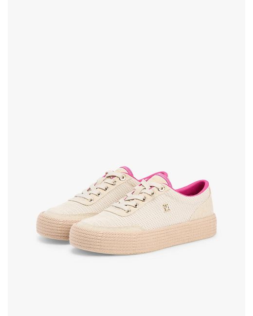 Tommy Hilfiger Pink Th Monogram Canvas Rope Platform Trainers