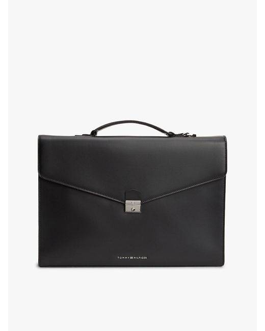 Tommy Hilfiger Black Th Business Leather Laptop Bag for men
