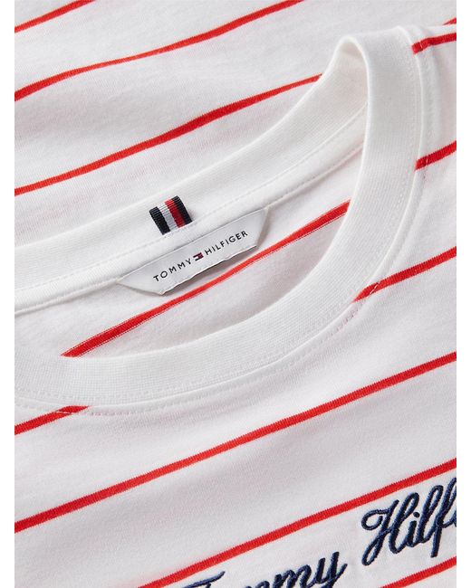 Tommy Hilfiger White Logo Embroidery Relaxed Crew Neck T-Shirt