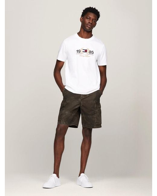 T-shirt à col ras-du-cou et logo brodé Tommy Hilfiger pour homme en coloris White