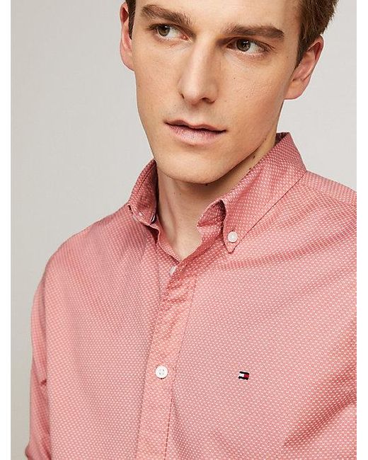 Tommy Hilfiger Slim Fit Overhemd Met Th Flex En Microprint in het Pink voor heren