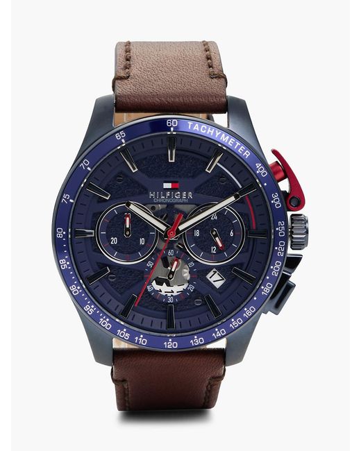 Tommy Hilfiger Blue Dial Leather Strap Chronograph Watch for men