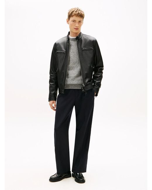 Tommy Hilfiger Black Leather Racer Jacket for men
