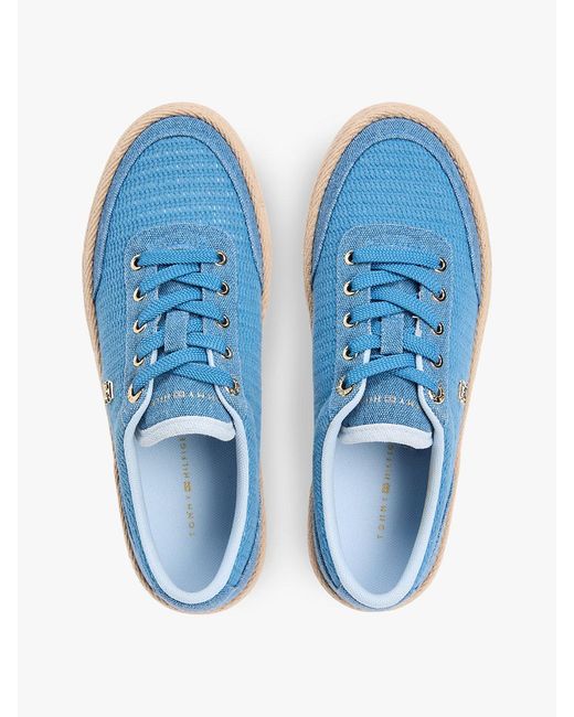 Tommy Hilfiger Blue Th Monogram Canvas Rope Platform Trainers