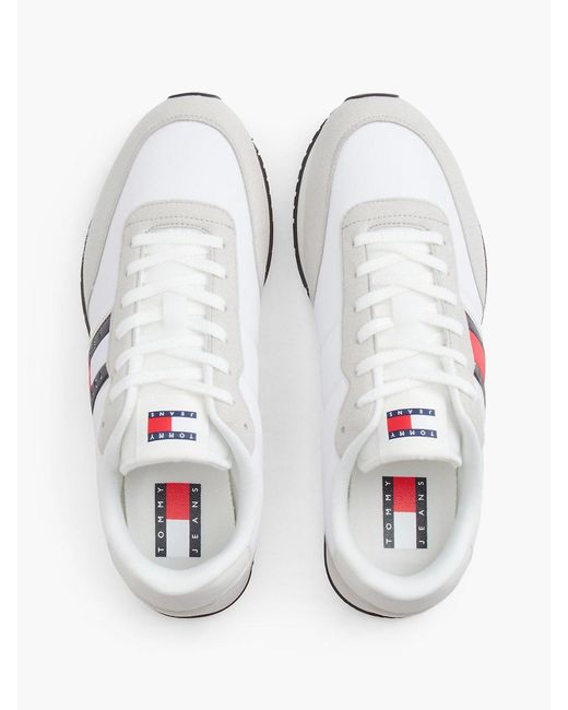 Tommy Hilfiger White Logo Mixed Texture Trainers for men