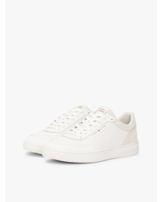 Tommy Hilfiger White Mixed Texture Basketball Trainers With Leather for men