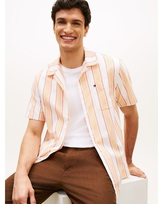 Tommy Hilfiger White Regular Fit Cuban Collar Short Sleeve Shirt for men