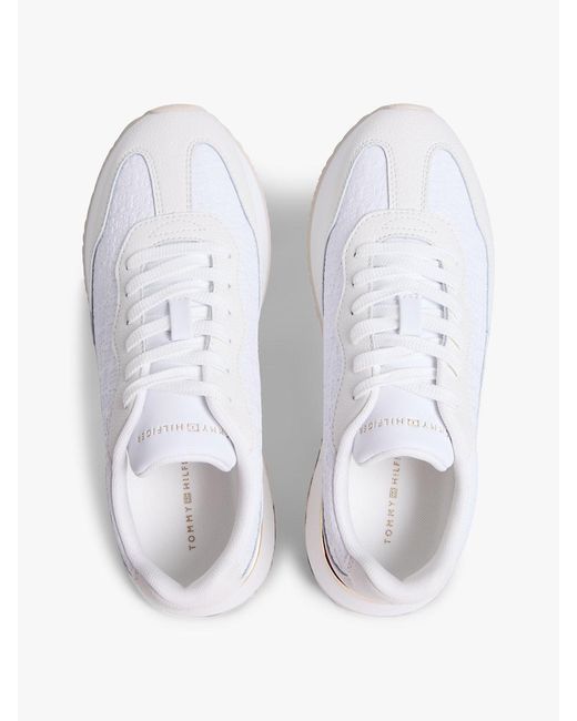 Tommy Hilfiger White Th Monogram Leather Mixed Texture Trainers