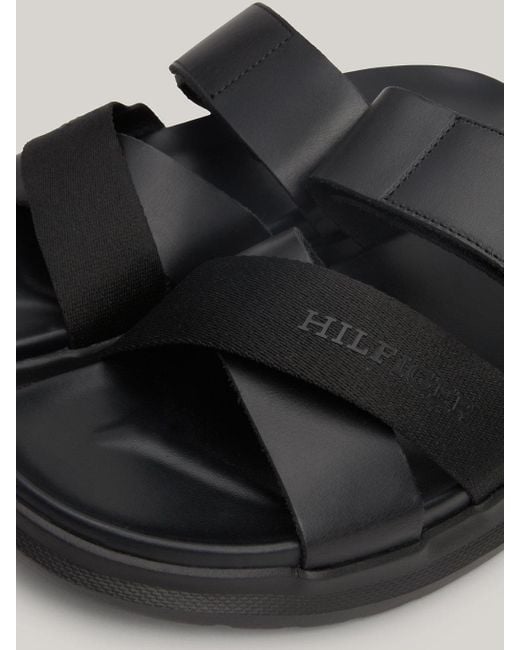 Tommy Hilfiger Black Crossover Strap Leather Sandals for men