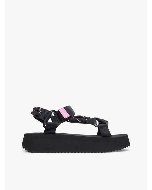 Tommy Hilfiger Black Webbing Rope Cleat Platform Sandals