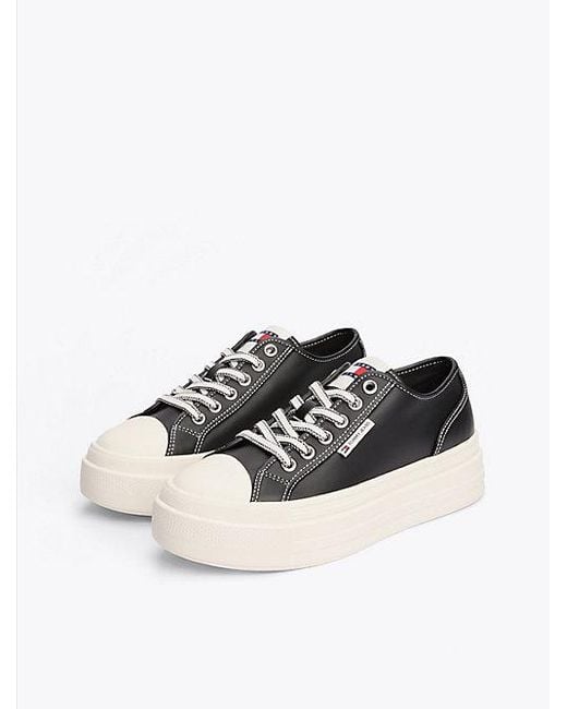Tommy Hilfiger Leren Sneaker Met Plateauzool in het White