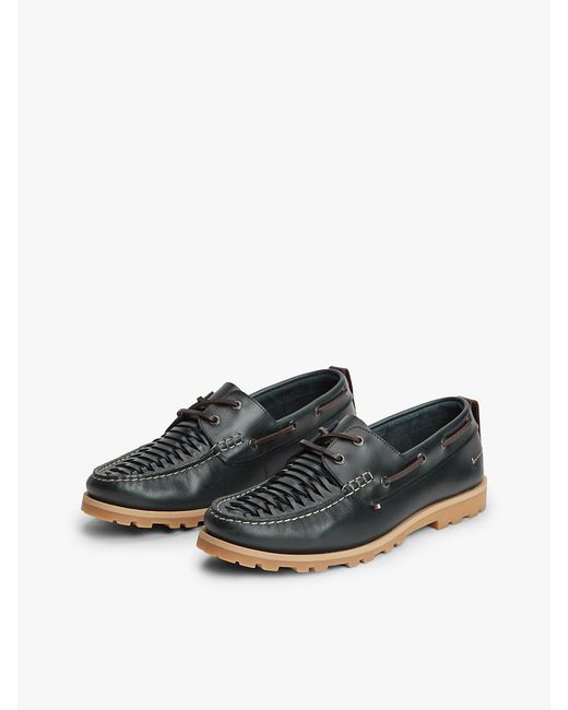 Tommy Hilfiger Multicolor Leather Braided Boat Shoes for men