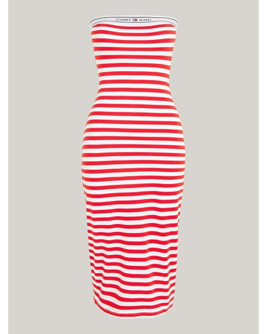 Tommy Hilfiger Pink Logo Tape Stripe Knee Length Tube Dress
