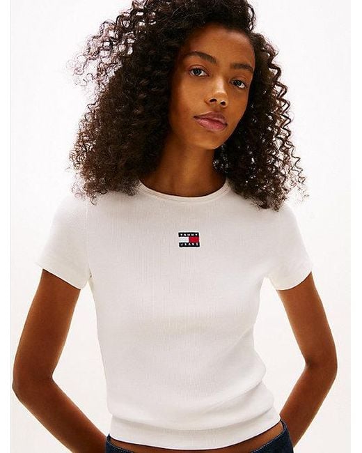 Camiseta Acanalada Con Parche De Corte Slim Tommy Hilfiger de color White