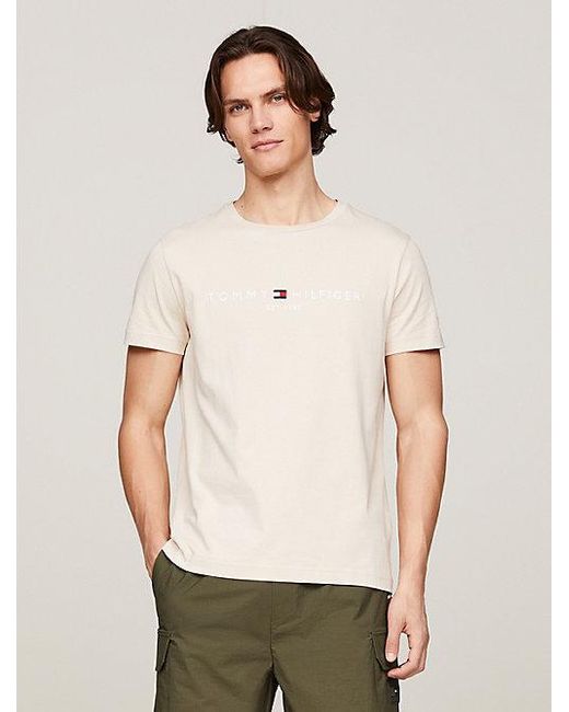 Tommy Hilfiger Slim Fit T-shirt Met Ronde Hals En Logo in het Natural voor heren