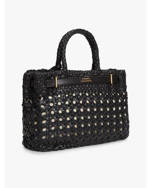 Tommy Hilfiger Black The American Icon Braided Leather Tote Bag