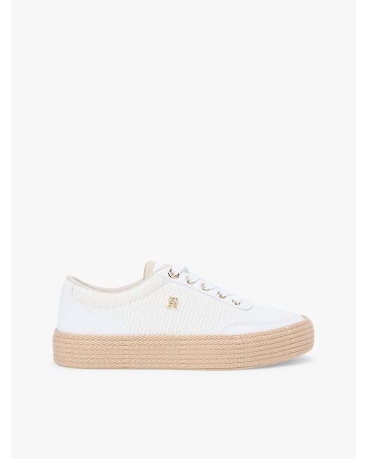 Tommy Hilfiger White Th Monogram Canvas Rope Platform Trainers