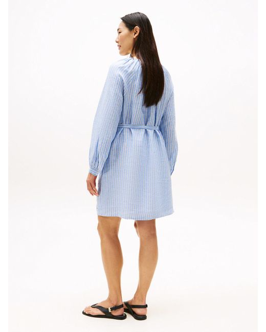 Tommy Hilfiger Blue V-neck Linen Mini Dress