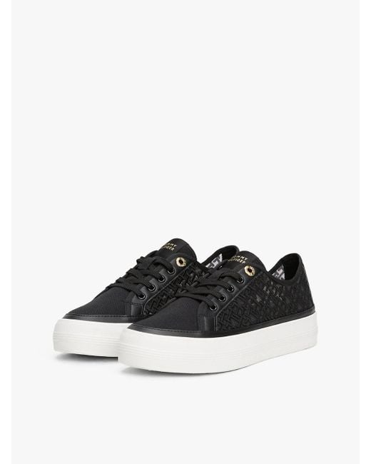 Tommy Hilfiger Black Th Monogram Embroidery Mesh Trainers