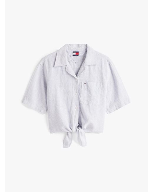 Camicia Crop Relaxed Fit A Maniche Corte di Tommy Hilfiger in White