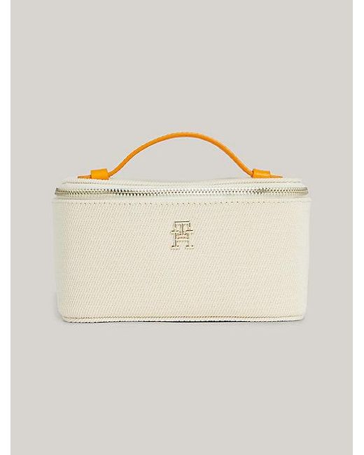 Tommy Hilfiger Kleine Canvas Toilettas Met Th-monogram in het Natural