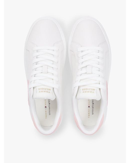 Tommy Hilfiger White Hilfiger Icon Leather Logo Embroidery Court Trainers