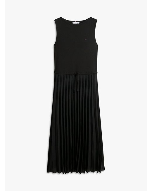 Tommy Hilfiger Black Pleated Sleeveless Slim Midi Dress